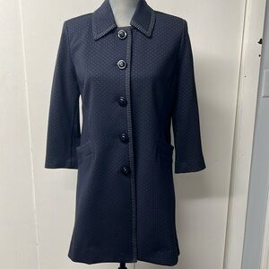 Stunning blue and white 3/4 length sleeve Ponte knit coat.